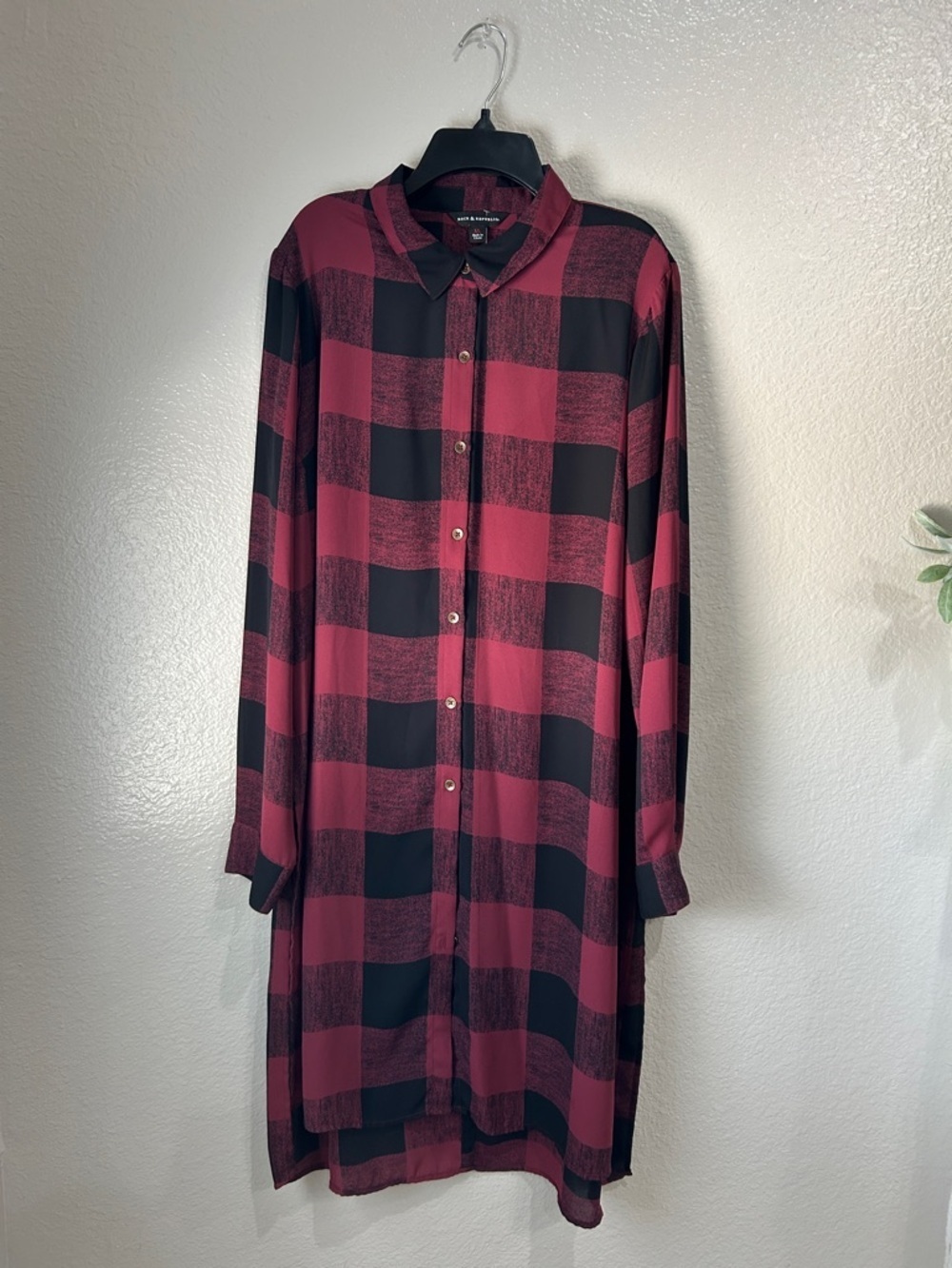 Rock & Republic Red Black Plaid Tunic Dress Sz XL Lightweight Casual TC0402